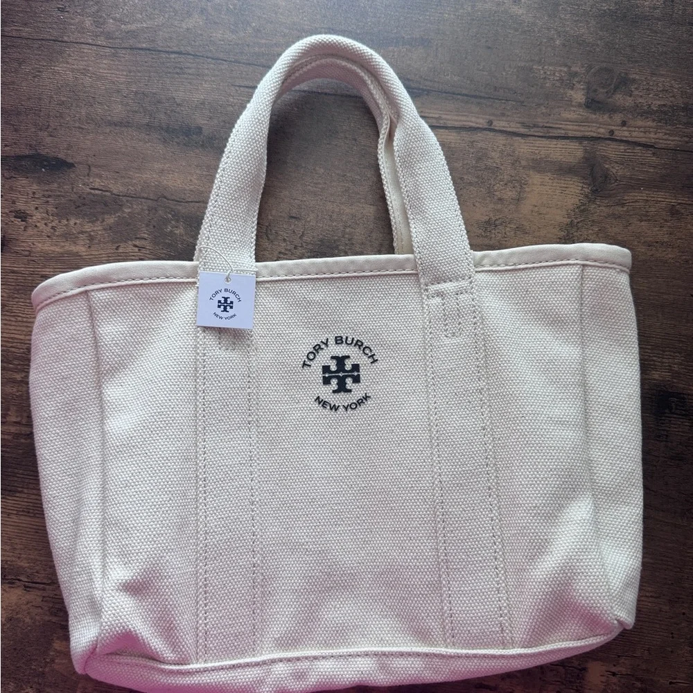 Tory Burch Natural Canvas Mini Tote Bag - Picture 3 of 14